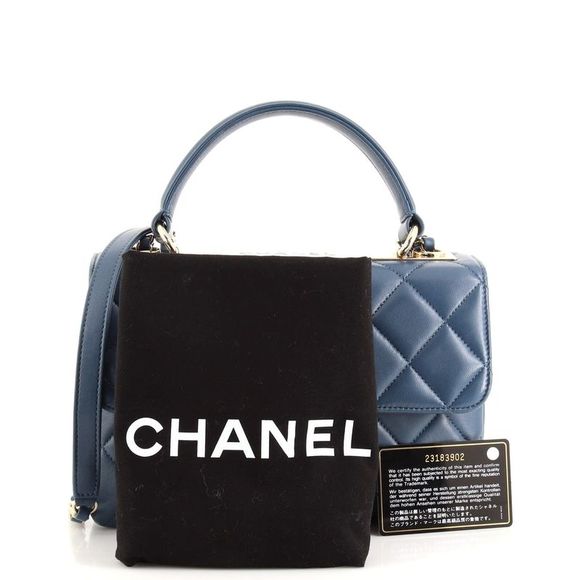 Chanel Trendy CC Top Handle Bag Quilted Lambskin Small Blue - Picture 2 of 9
